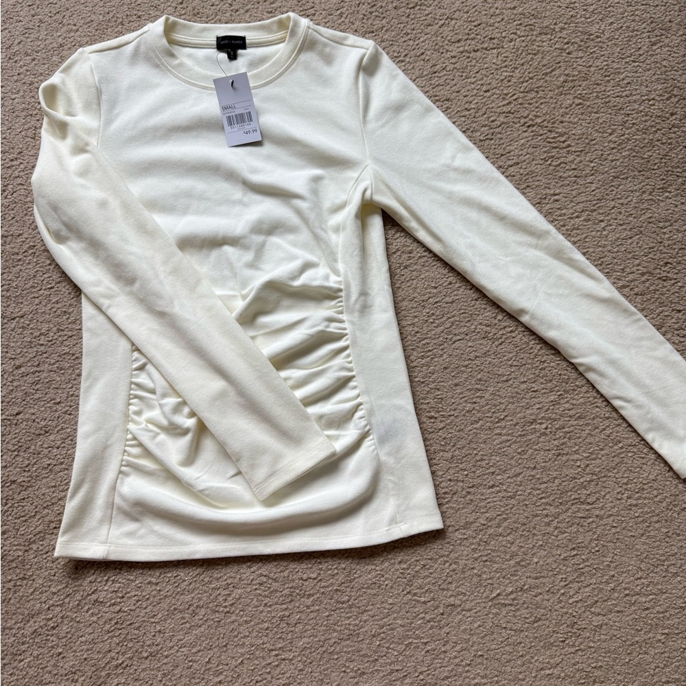Buckle Cream Ruched Long Sleeve Sweater